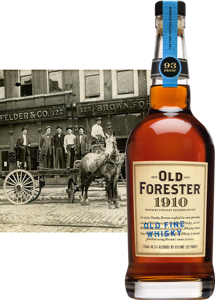 Old Forester bottle next to turn of century photo