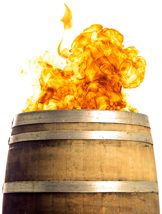 Old Forester barrel on fire
